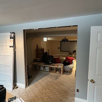Wall opened for interior French door installation