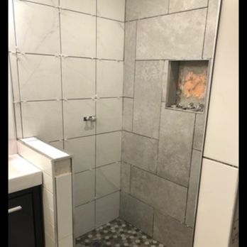 Bathroom shower area before glass installation