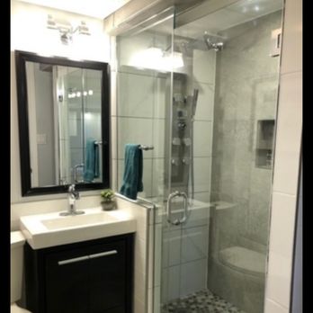 Finished bathroom shower glass installation